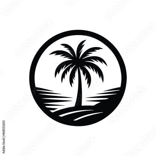Palm tree logo. circle palm logo concept, sea logo design with a plum tree. coconut tree design