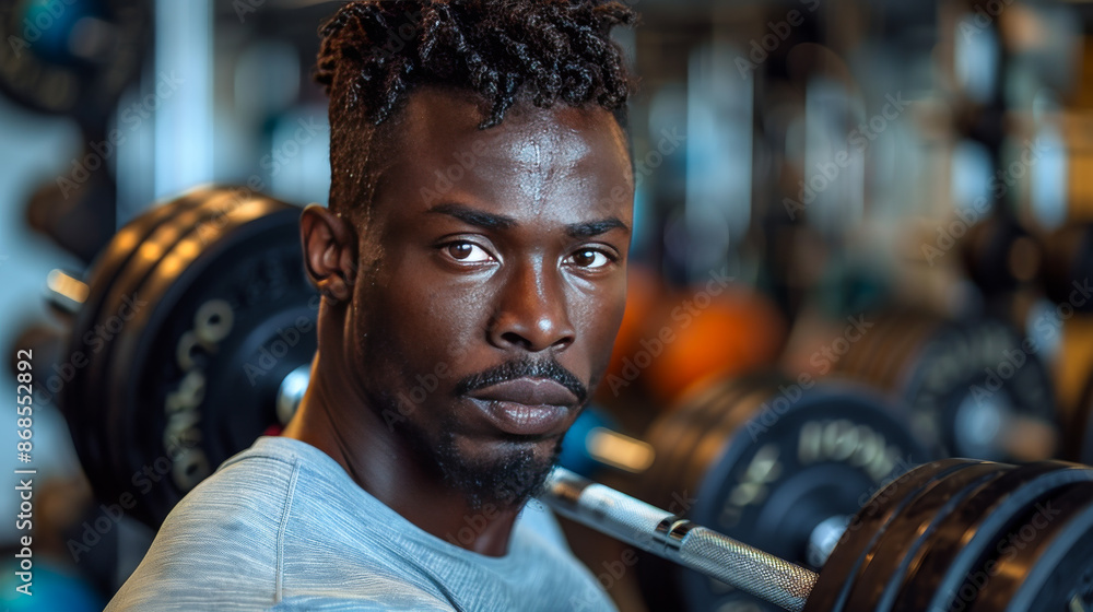 Closeup Portrait of Handsome Black Fitness Male Model in Gym Closeup Portrait of Handsome Black Fitness Male Model in Gym