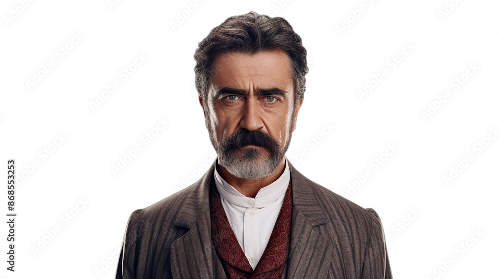 An elderly Turkish man alone against a stark white background An elderly Turkish man alone against a stark white background
