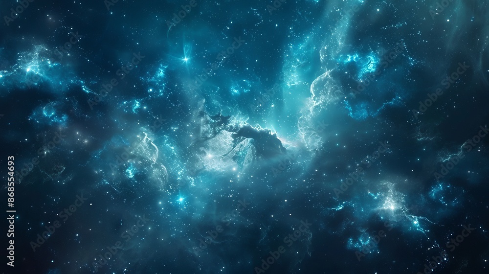 Stunning Blue Space Galaxy Background with Shining Star Clusters and Nebulas, Deep Night Sky Glittering with Stars - Generative AI Artwork Stunning Blue Space Galaxy Background with Shining Star Clusters and Nebulas, Deep Night Sky Glittering with Stars - Generative AI Artwork