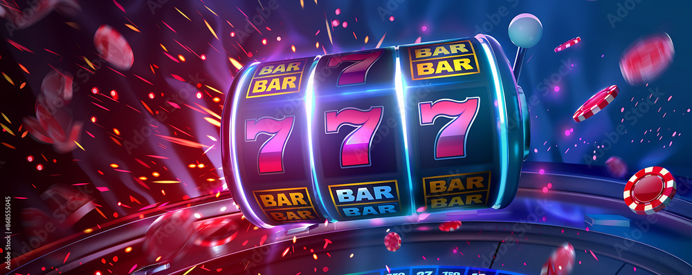 Slot machine's rolling drums displaying the winning combination with vibrant colors and lights. Slot machine's rolling drums displaying the winning combination with vibrant colors and lights.
