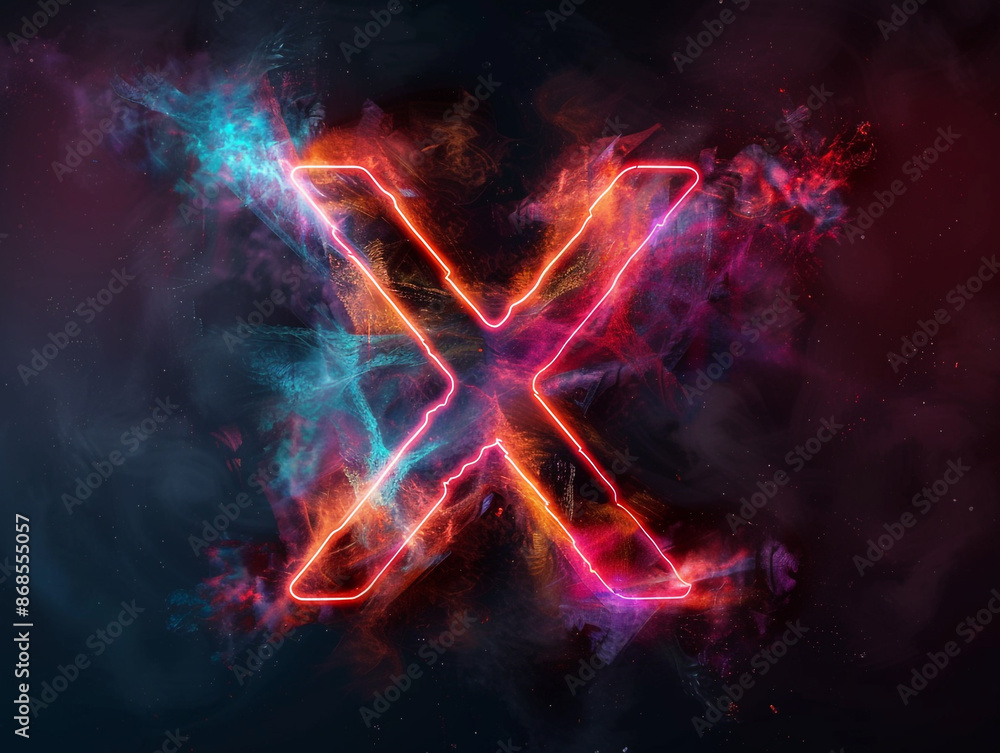 X letter formed by neon fog on a black background X letter formed by neon fog on a black background