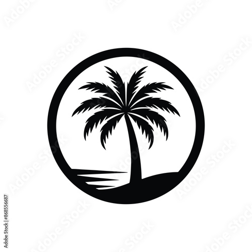 Palm tree logo. circle palm logo concept, sea logo design with a plum tree. coconut tree design