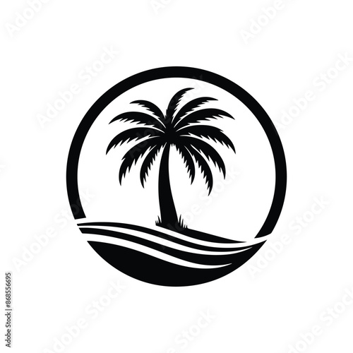 Palm tree logo. circle palm logo concept, sea logo design with a plum tree. coconut tree design