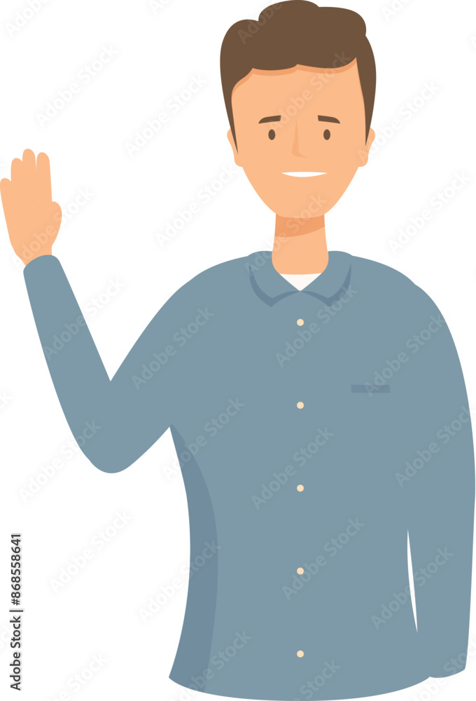 Friendly man in casual clothes waving hand and smiling Friendly man in casual clothes waving hand and smiling