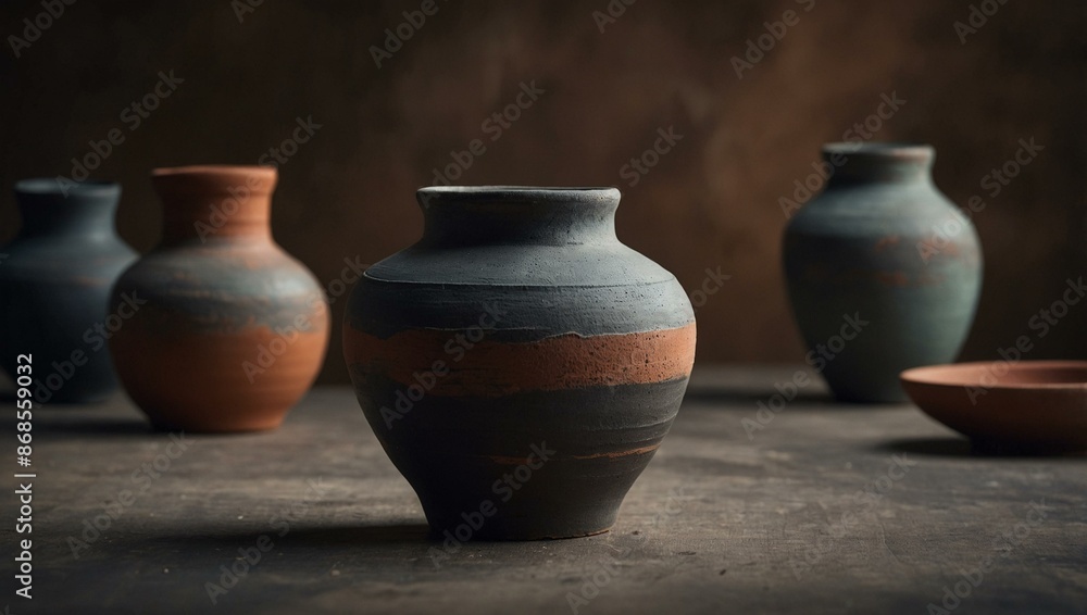 An array of rustic clay pottery pieces in various shapes and colors, showcasing earthy tones and craftsmanship. An array of rustic clay pottery pieces in various shapes and colors, showcasing earthy tones and craftsmanship.