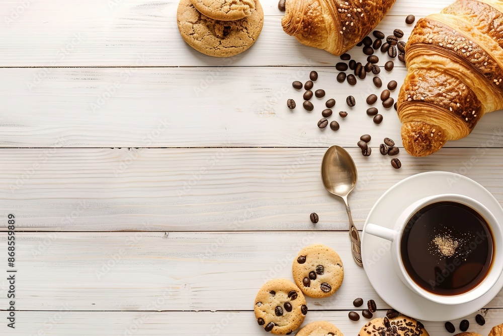 Delicious Breakfast on White Table With Copy Space Delicious Breakfast on White Table With Copy Space