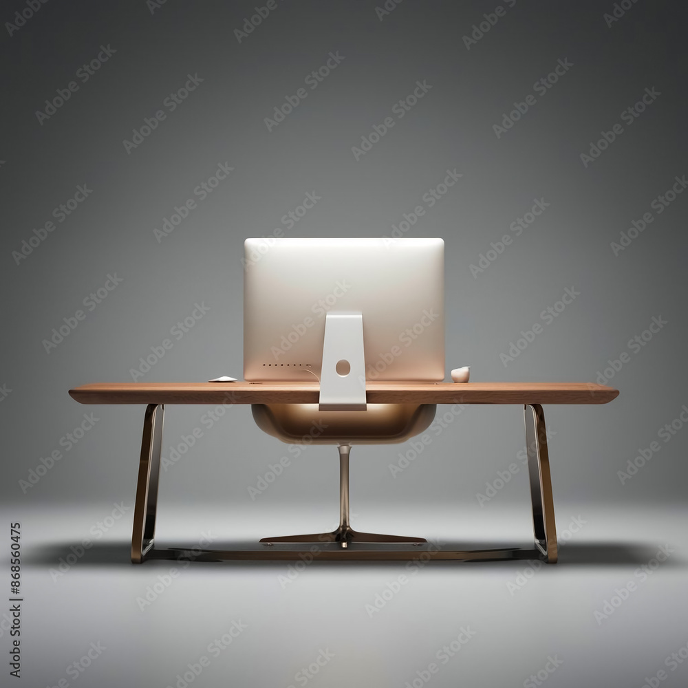 A pristine 3D render of a sleek modern solid wood computer table A pristine 3D render of a sleek modern solid wood computer table