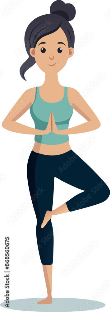 Young woman practicing yoga in tree pose cartoon vector illustration Young woman practicing yoga in tree pose cartoon vector illustration