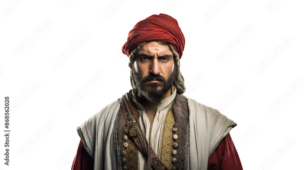 An isolated elderly Turkish man against a white background An isolated elderly Turkish man against a white background
