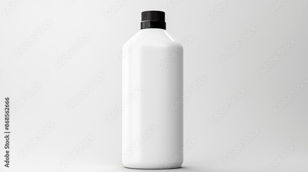 Isolated on a stark white background, a white shampoo bottle with a black cap Isolated on a stark white background, a white shampoo bottle with a black cap