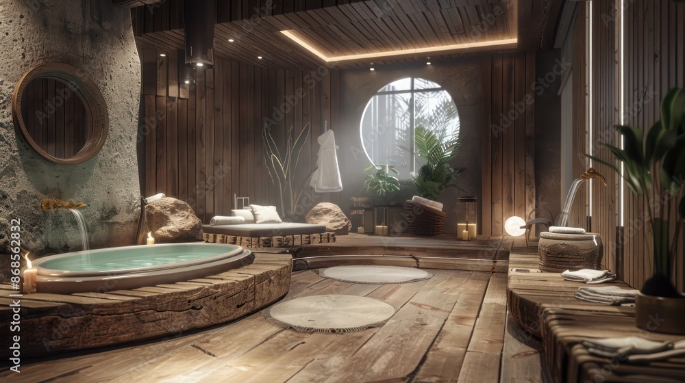 serene spa retreat with organic wood elements and a tranquil, relaxing vibe serene spa retreat with organic wood elements and a tranquil, relaxing vibe