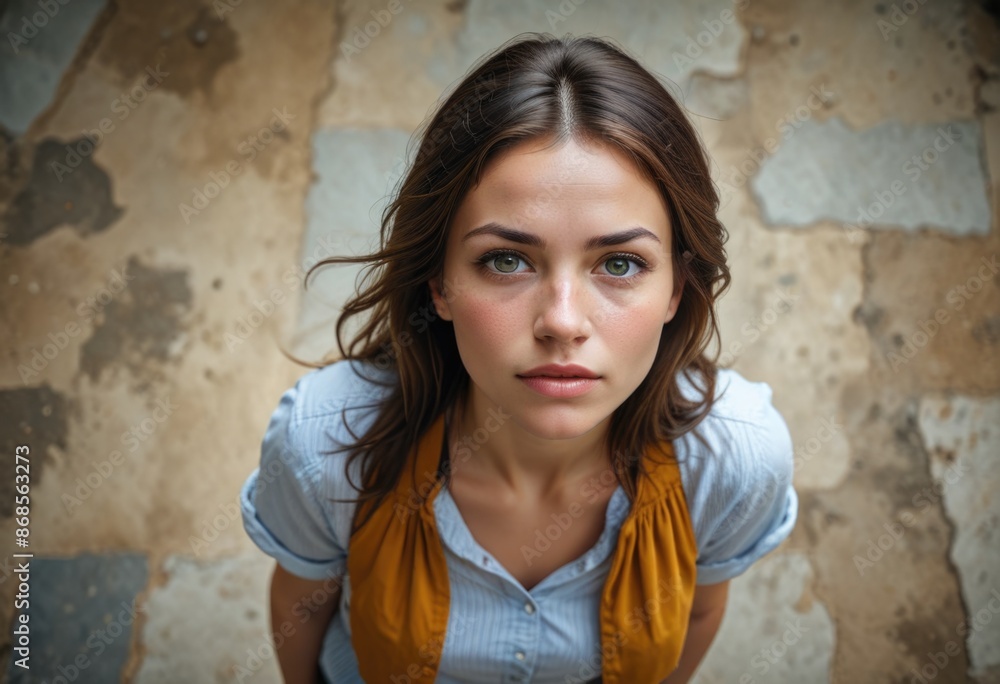Top view of woman gazing ahead, exuding hope and determination Top view of woman gazing ahead, exuding hope and determination