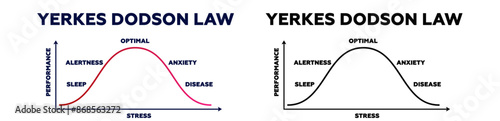 Yerkes dodson law chart. Psychological research for better results with medium intensity motivation and fear elimination with stressful vector interactions