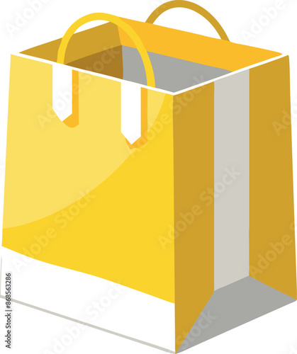 Yellow and white shopping bag with handles on white background