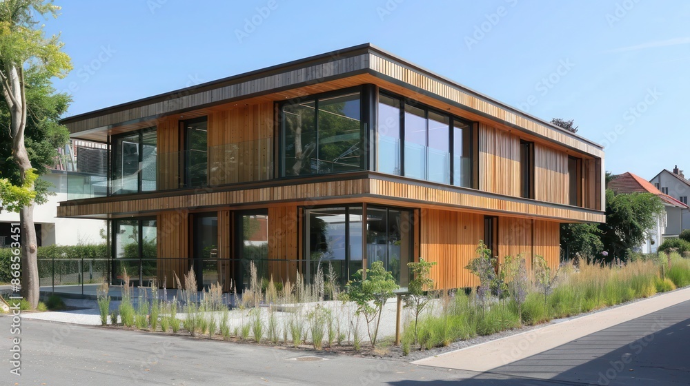 sustainable architecture firm with a facade made from cross-laminated timber panels, showcasing modern building techniques sustainable architecture firm with a facade made from cross-laminated timber panels, showcasing modern building techniques