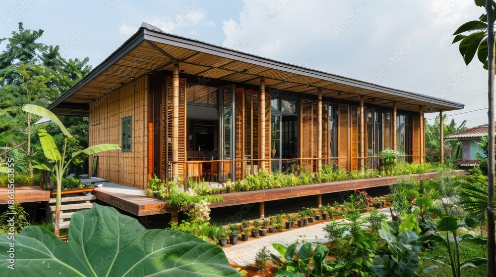 sustainable home with a fa? section ade of bamboo cladding and energy-efficient design sustainable home with a fa? section ade of bamboo cladding and energy-efficient design