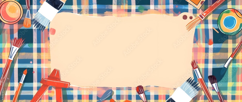 Vibrant Plaid and Doodle Border Design with Blank Space for Text Vibrant Plaid and Doodle Border Design with Blank Space for Text
