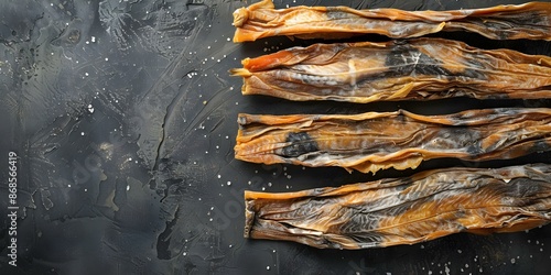 Premium Quality Dried Cod Fish for a Nutritious and Tasty Dish. Concept Dried Cod Fish, Premium Quality, Nutritious Dish, Tasty Recipe, Seafood Delight photo