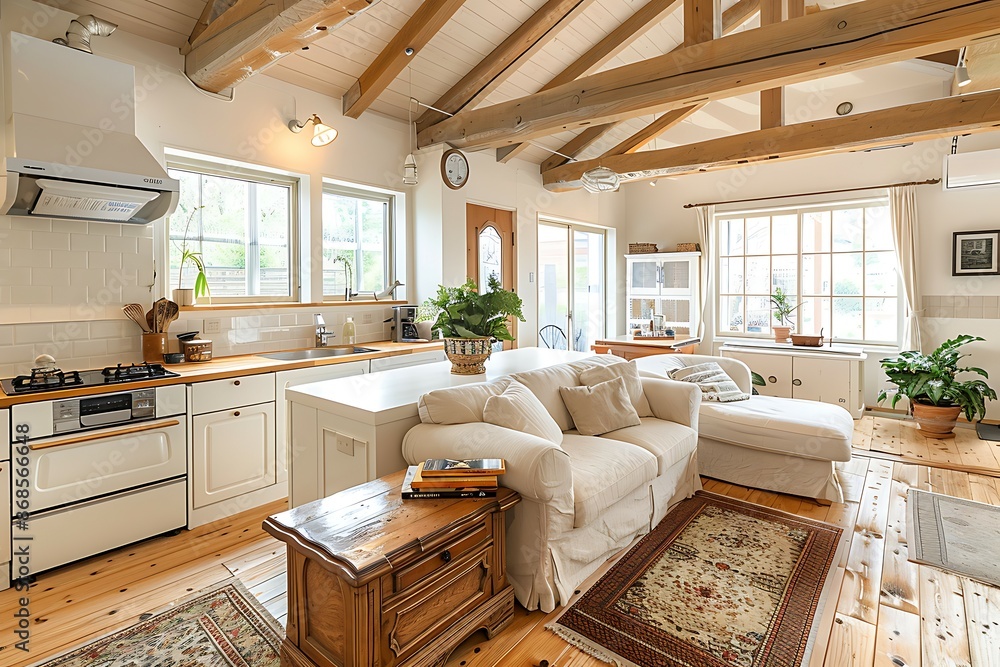 Country style kitchen and living room Country style kitchen and living room