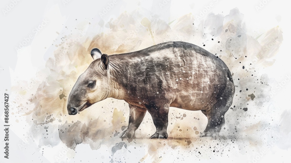 Fototapeta premium Watercolor illustration of a cute baby tapper, perfect for use in children's books or educational materials