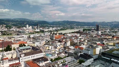 Aerial view at Linz on a sunny sunny day