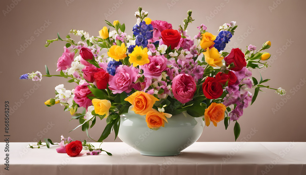 Serene Bouquet: Capturing Vibrant Flowers in an Elegant Vase Against a Simple Background, Generative AI Serene Bouquet: Capturing Vibrant Flowers in an Elegant Vase Against a Simple Background, Generative AI
