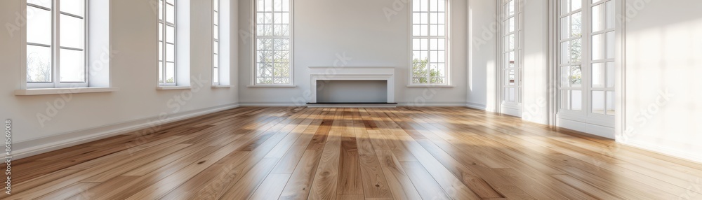 Spacious empty room with large windows and natural light, featuring polished wooden floor and white walls, perfect for interior designs. Spacious empty room with large windows and natural light, featuring polished wooden floor and white walls, perfect for interior designs.