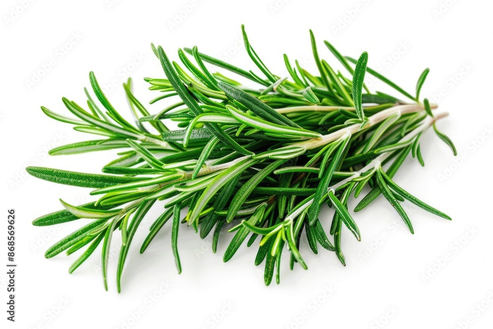 Fresh rosemary sprigs arranged on a white surface, great for decoration or photography props Fresh rosemary sprigs arranged on a white surface, great for decoration or photography props