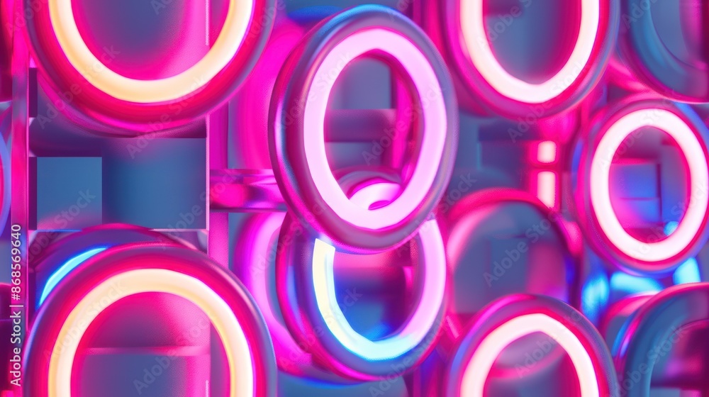 Abstract Neon Circles, Pink and Blue