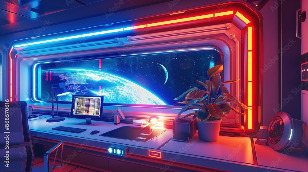 interior of a sleeping pod in spaceship, neon strip lights, minimalist design interior of a sleeping pod in spaceship, neon strip lights, minimalist design