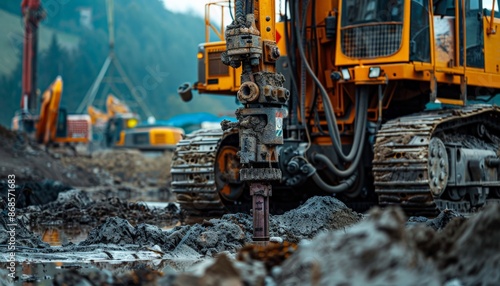 Large yellow machinery used for mining operations © Sittipol 