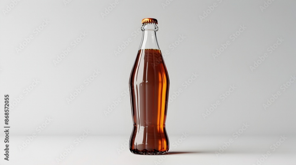 Refined Glass Bottle of Expensive Brown Soda with Sleek Minimalist Design on Isolated White Background Refined Glass Bottle of Expensive Brown Soda with Sleek Minimalist Design on Isolated White Background