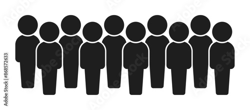 立っている10人の人物のアイコン･ピクトグラム - シンプルな10人組や複数人のグループのイメージ素材
