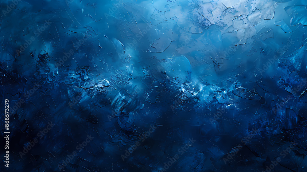 Obraz premium Abstract blue painting with textured brush strokes creating a deep, mysterious underwater feel.
