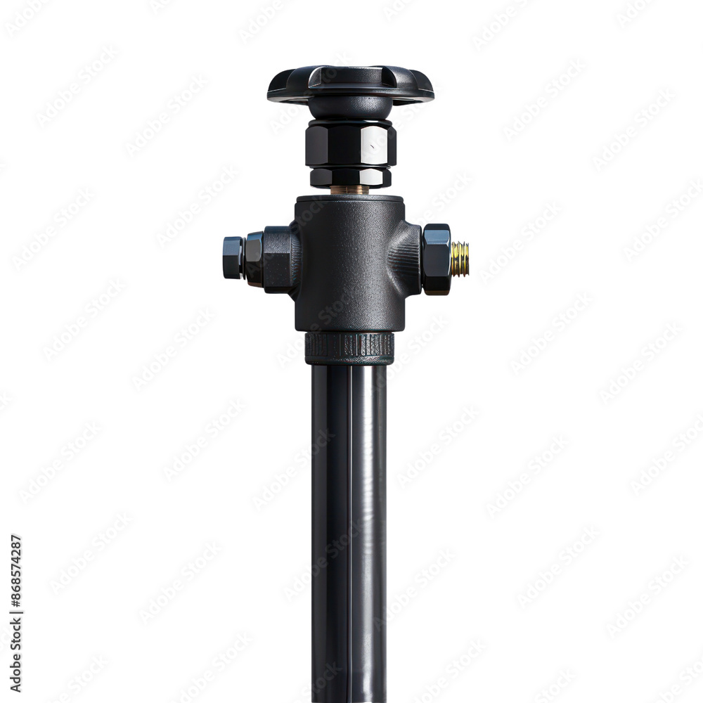 High-quality black metal valve against a white background, suitable for industrial and plumbing stock photos and design projects. High-quality black metal valve against a white background, suitable for industrial and plumbing stock photos and design projects.