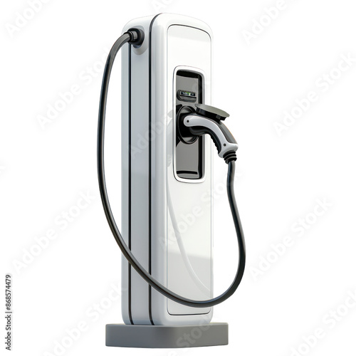 Modern electric car charging station isolated on white background, eco-friendly technology for sustainable transportation.