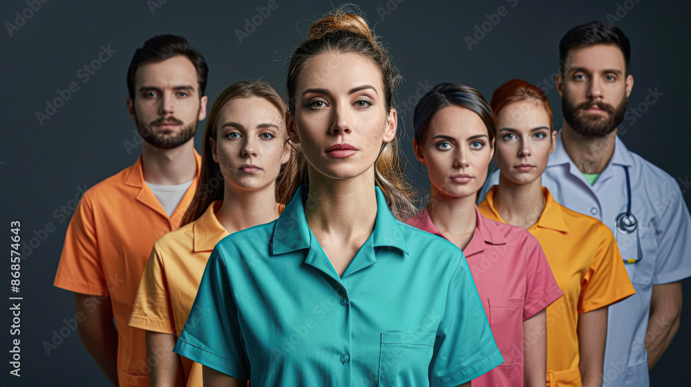 A group of people in medical uniforms stand together A group of people in medical uniforms stand together