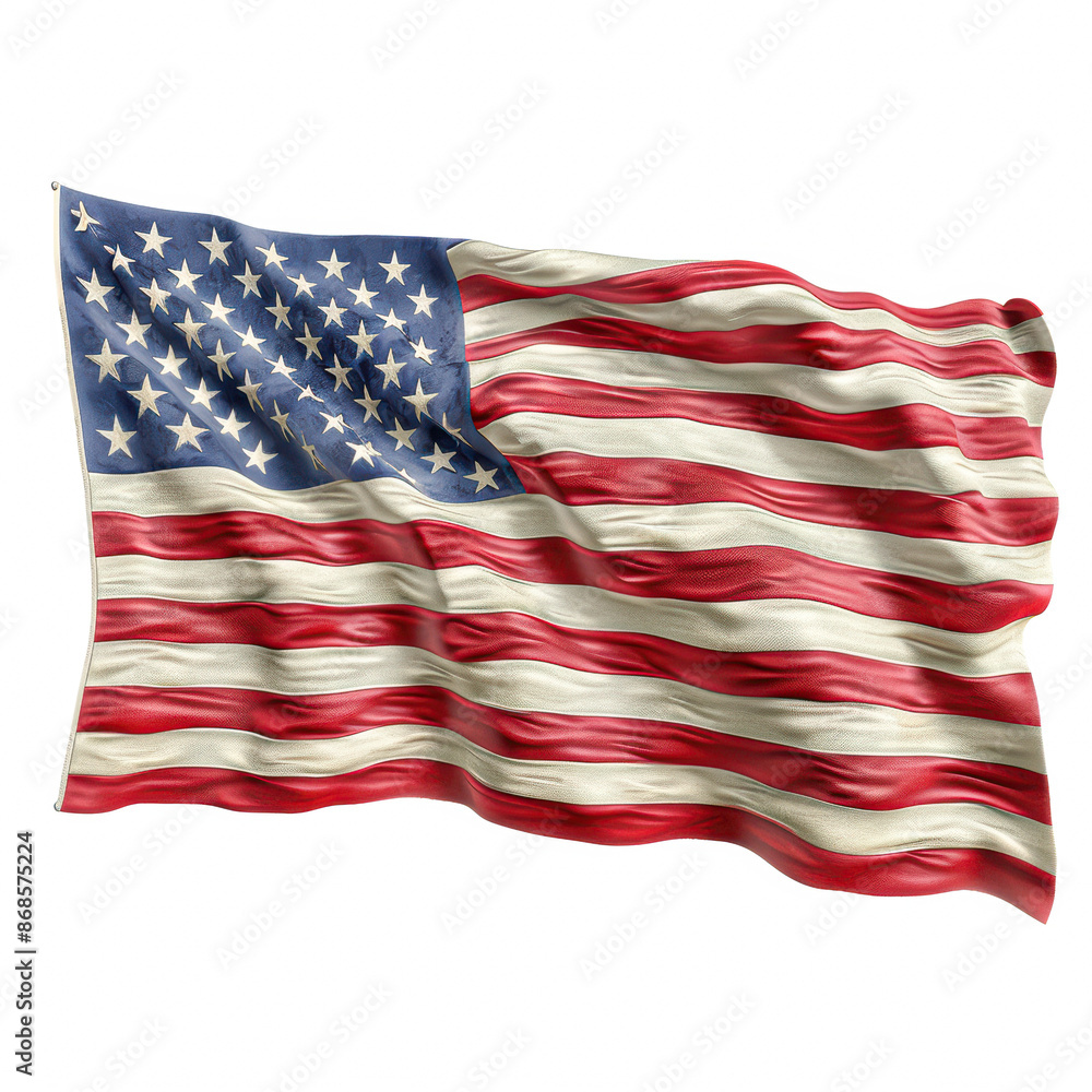 Fototapeta premium A red, white, and blue American flag waving in the wind