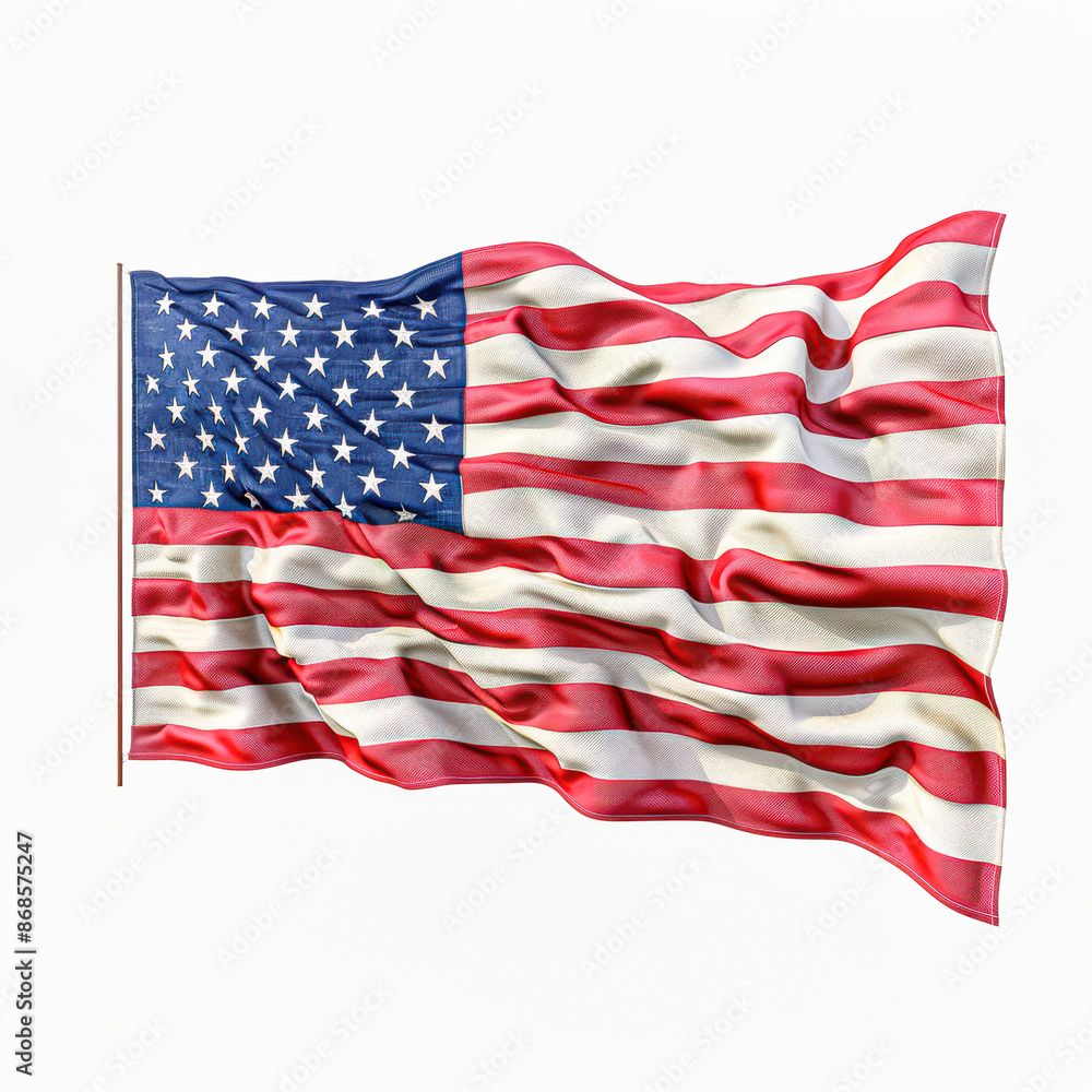 Fototapeta premium A red, white, and blue American flag waving in the wind