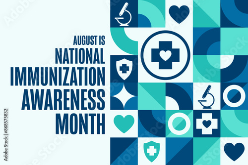 Obraz na płótnie August is National Immunization Awareness Month. Holiday concept. Template for background, banner, card, poster with text inscription. Vector EPS10 illustration. w salonie