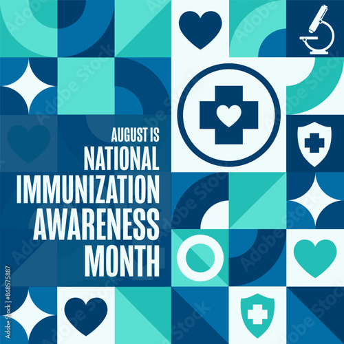 August is National Immunization Awareness Month. Holiday concept. Template for background, banner, card, poster with text inscription. Vector EPS10 illustration.
