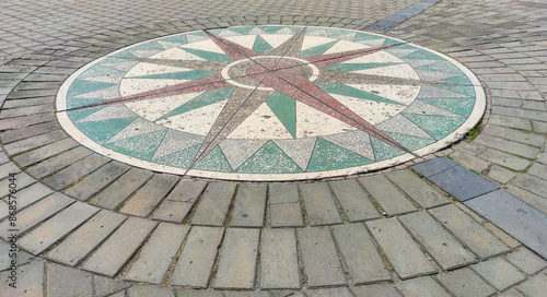 Omsk, Omsk Region, Russian Federation - June 6, 2024. Compass rose at the Babylon cinema photo