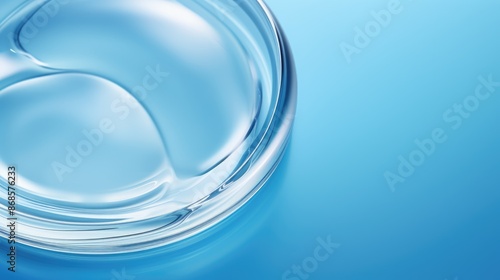 Close-up transparent circle glass tube on blue background