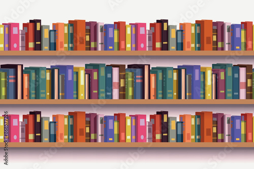 a seamless book shelf with various books