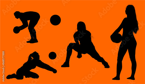 siluetas, voleibol, dibujo, vector, pegatina, juegos, personas, ilustracion, deporte, mujer