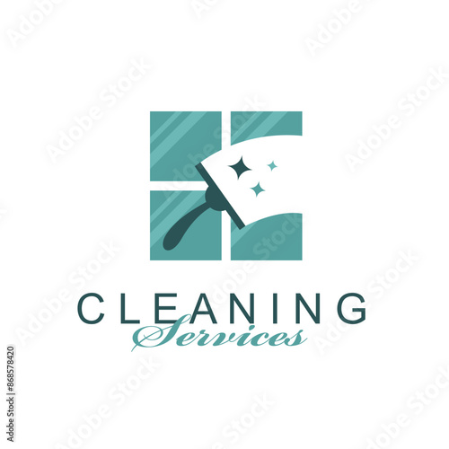 cleaning service design with window glass squeegee isolated on white background