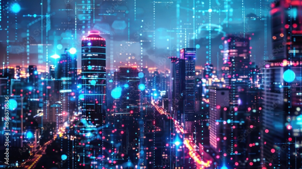 Cityscape with Futuristic Digital Overlay Cityscape with Futuristic Digital Overlay