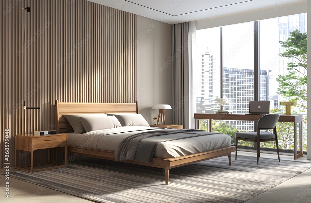 Fototapeta premium modern bedroom with minimalistic furniture