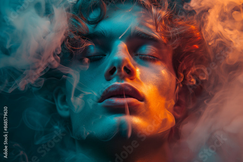 smoke is swirling around the head, psychedelic portraits